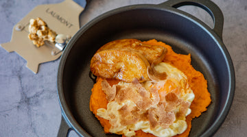 Huevos fritos con parmentier de moniato, foie y trufa blanca